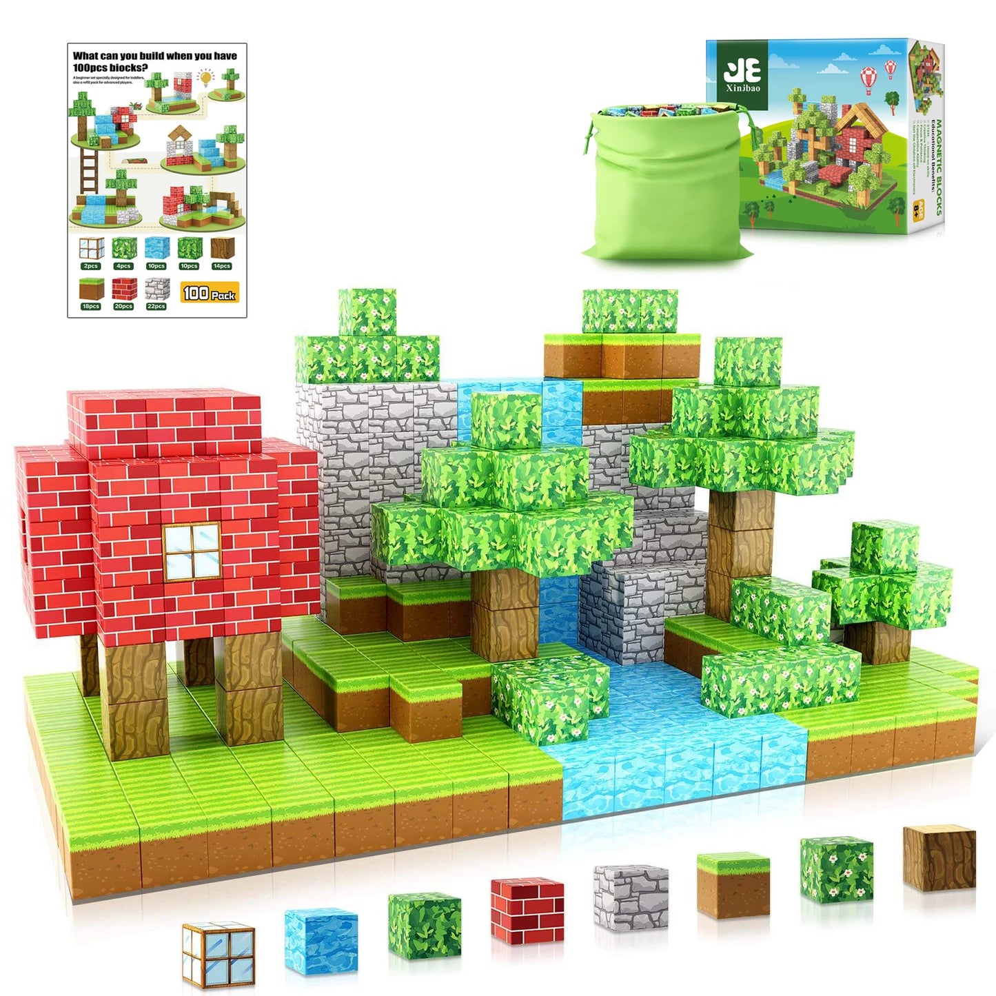 "100pcs Magnetic Building Blocks Set for Toddlers & Kids"