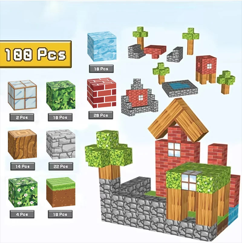 "100pcs Magnetic Building Blocks Set for Toddlers & Kids"