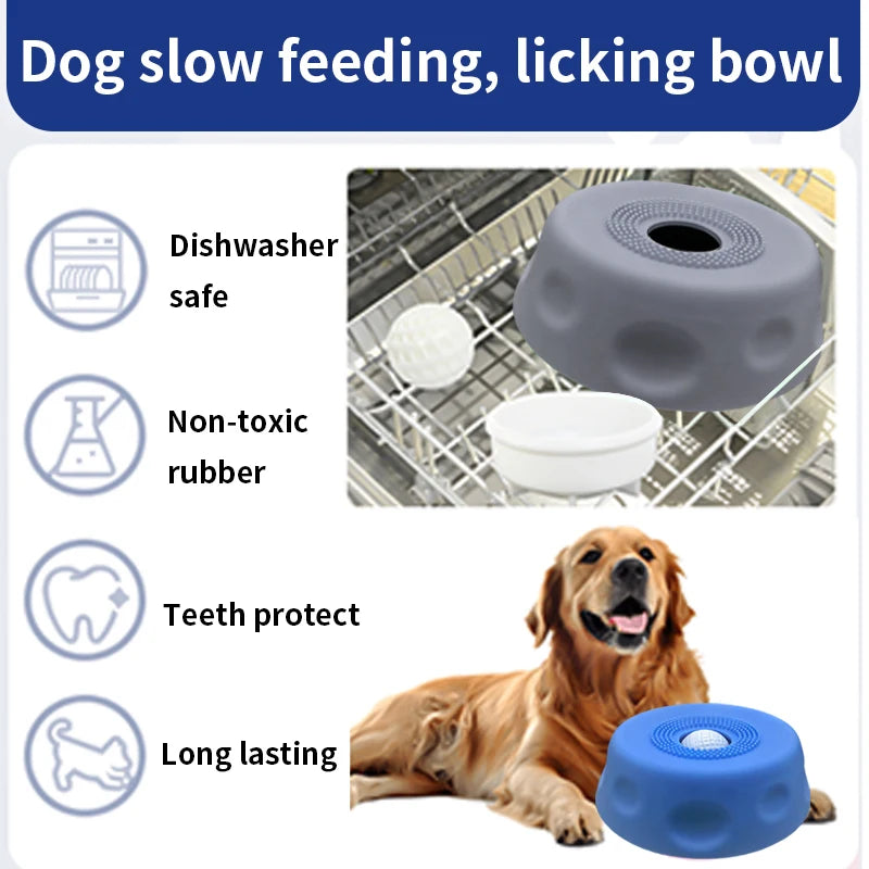 Slow Feeder Dog Bowls for Liquid Treat, Anti-Slip【Entertained Ball-in】 Bone Broth Dog Lick Bowl,Pet Licking Bowls